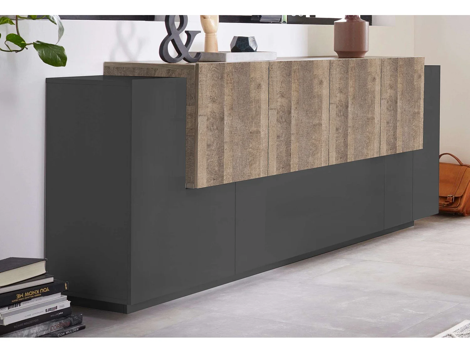 Nouvelle vitrine CORO, L 220 x H 86 x P 45 cm, grise