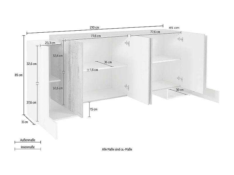 Mobile Pillon L 210 x H 85 x P 45 cm bianco lucido