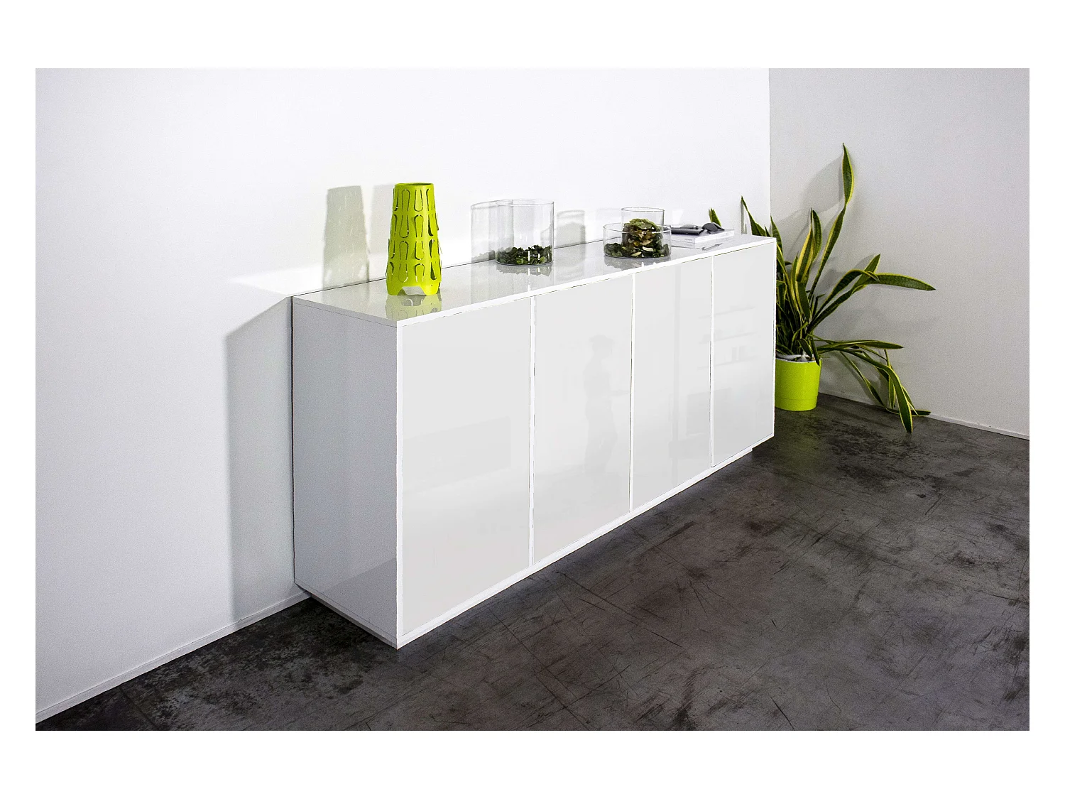Aparador móvil salón cocina 180cm diseño moderno blanco Ceila