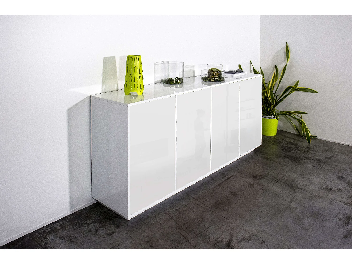 Aparador móvil salón cocina 180cm diseño moderno blanco Ceila