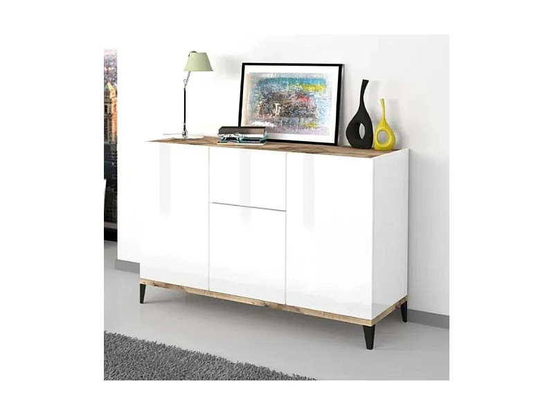 Buffet salon cuisine 120x40cm design moderne 3 portes tiroir Rachel Wood