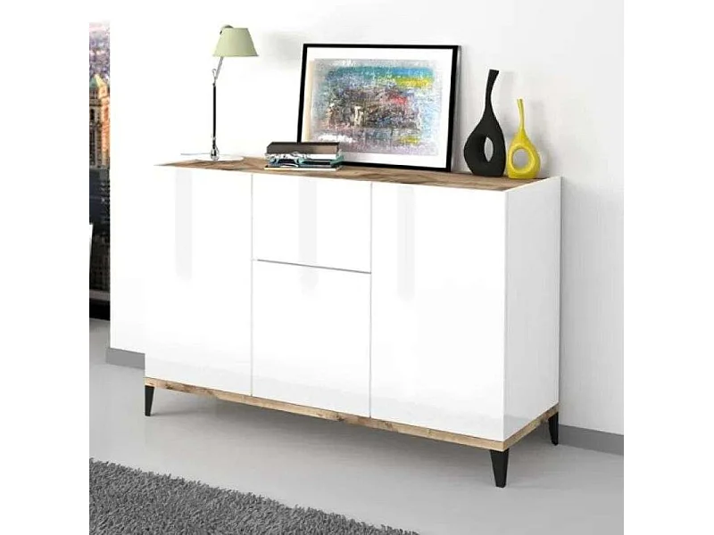 Buffet salon cuisine 120x40cm design moderne 3 portes tiroir Rachel Wood
