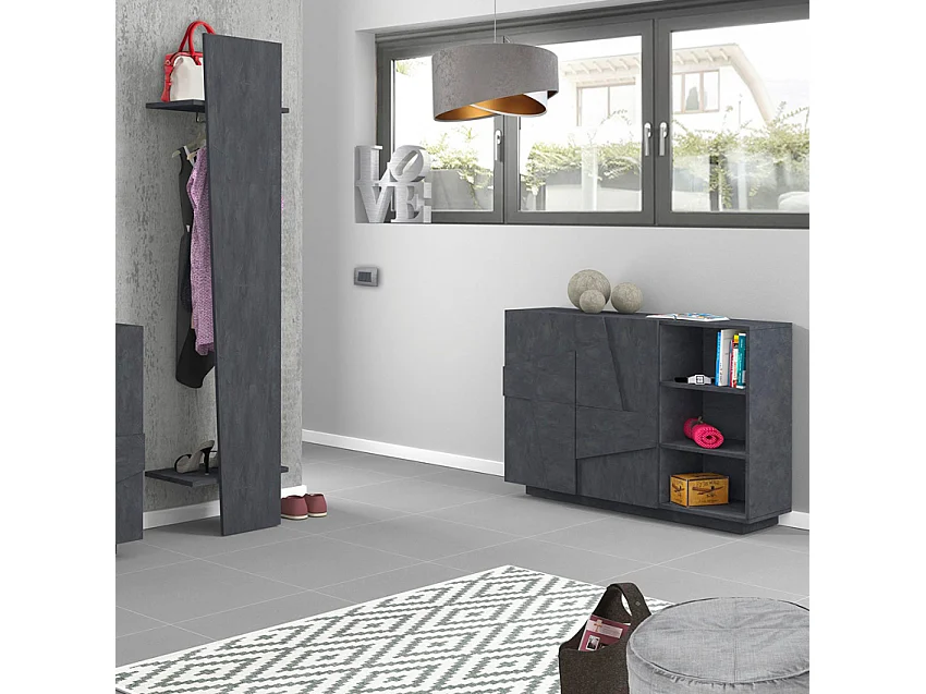 Aparador moderno de salón con 2 puertas y 3 estantes abiertos Ping Komode Ardesia