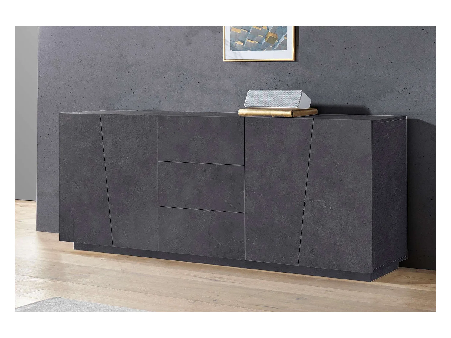 Aparador diseño pizarra mueble salón 220 cm 2 compartimentos 3 cajones Vega Side