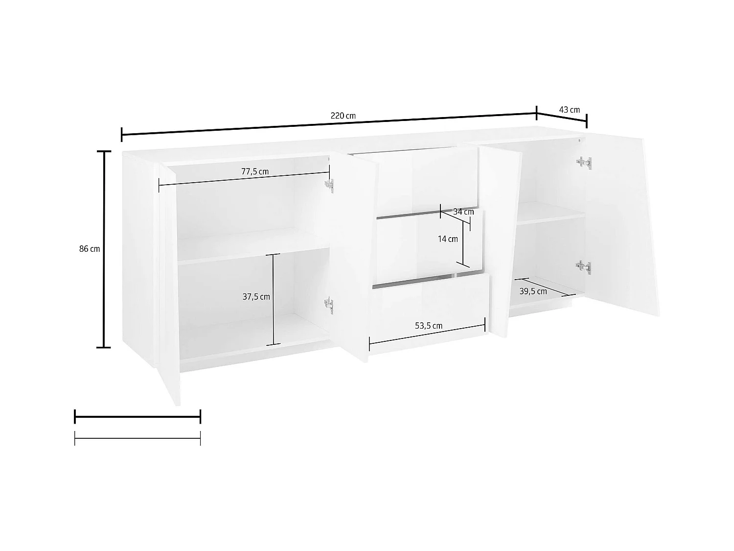 Aparador diseño pizarra mueble salón 220 cm 2 compartimentos 3 cajones Vega Side