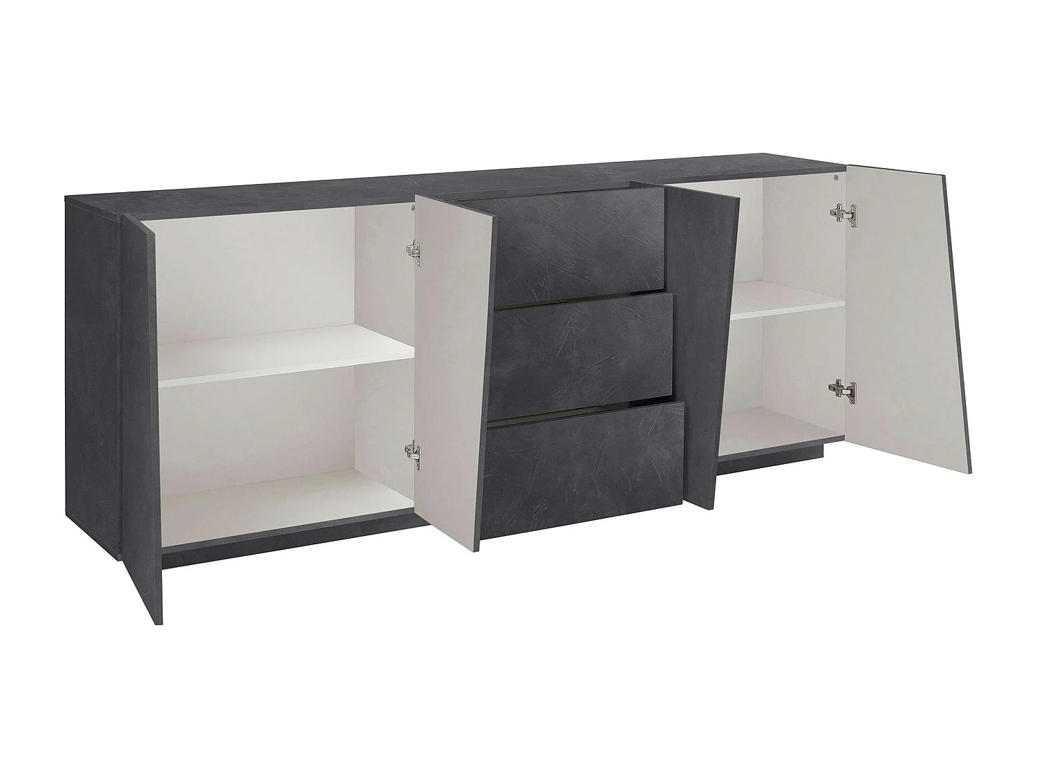 Buffet de salon 220cm 2 placards 3 Tiroirs Design Ardoise Vega Side