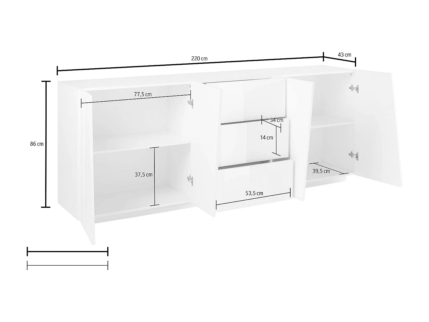 Küchen- und Wohnzimmer-Sideboard 220cm mit 2 Fächern und 3 Schubladen in Schiefer-Design Vega Side