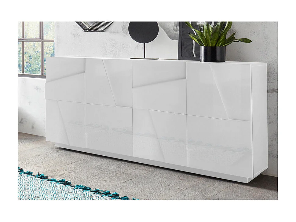 Mueble Aparador para salón 4 puertas y 2 estantes blancos modernos Ping Side L
