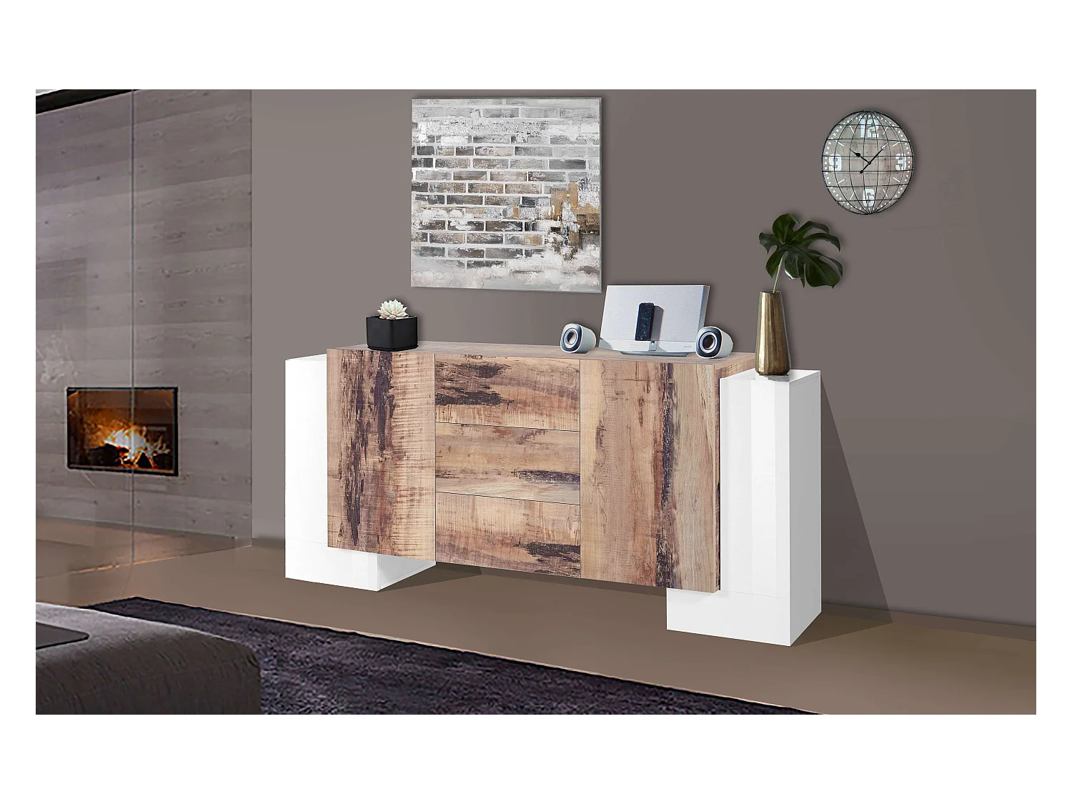 Mobile Pillon L 210 x H 85 x P 45 cm bianco lucido