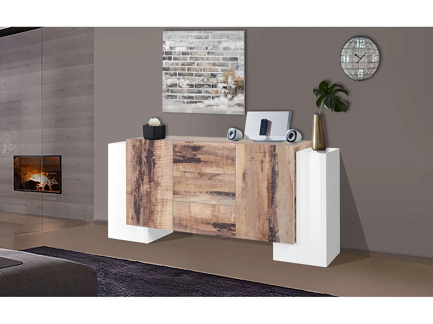 Mobile Pillon L 210 x H 85 x P 45 cm bianco lucido