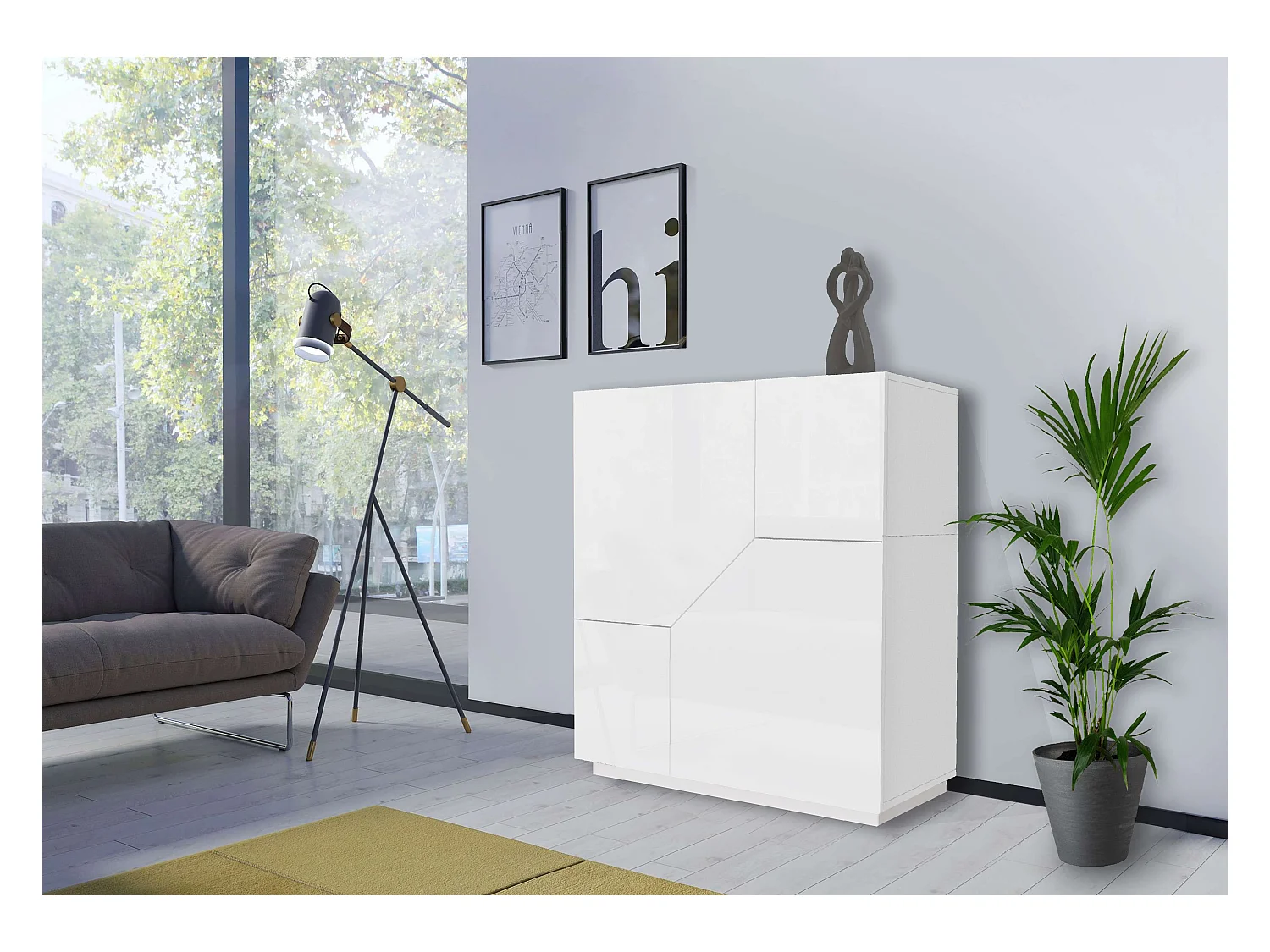 Credenza mobile soggiorno 100x43cm cucina 2 ante bianca moderna Klain