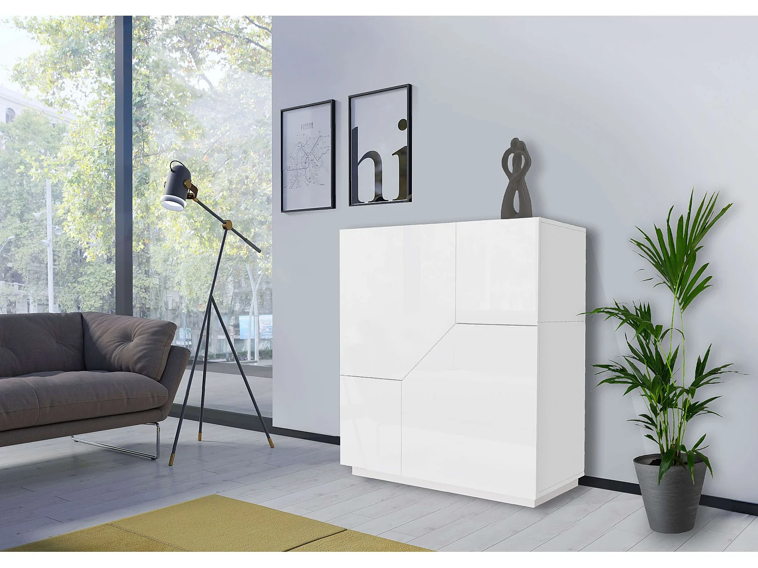 Aparador de cozinha Klain moderno branco com 2 portas, 100x43cm