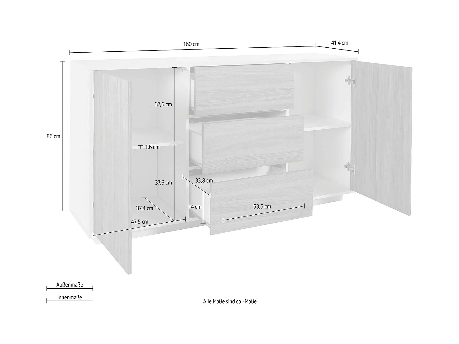 Aparador mueble salón diseño moderno buffet 160cm Carat Report