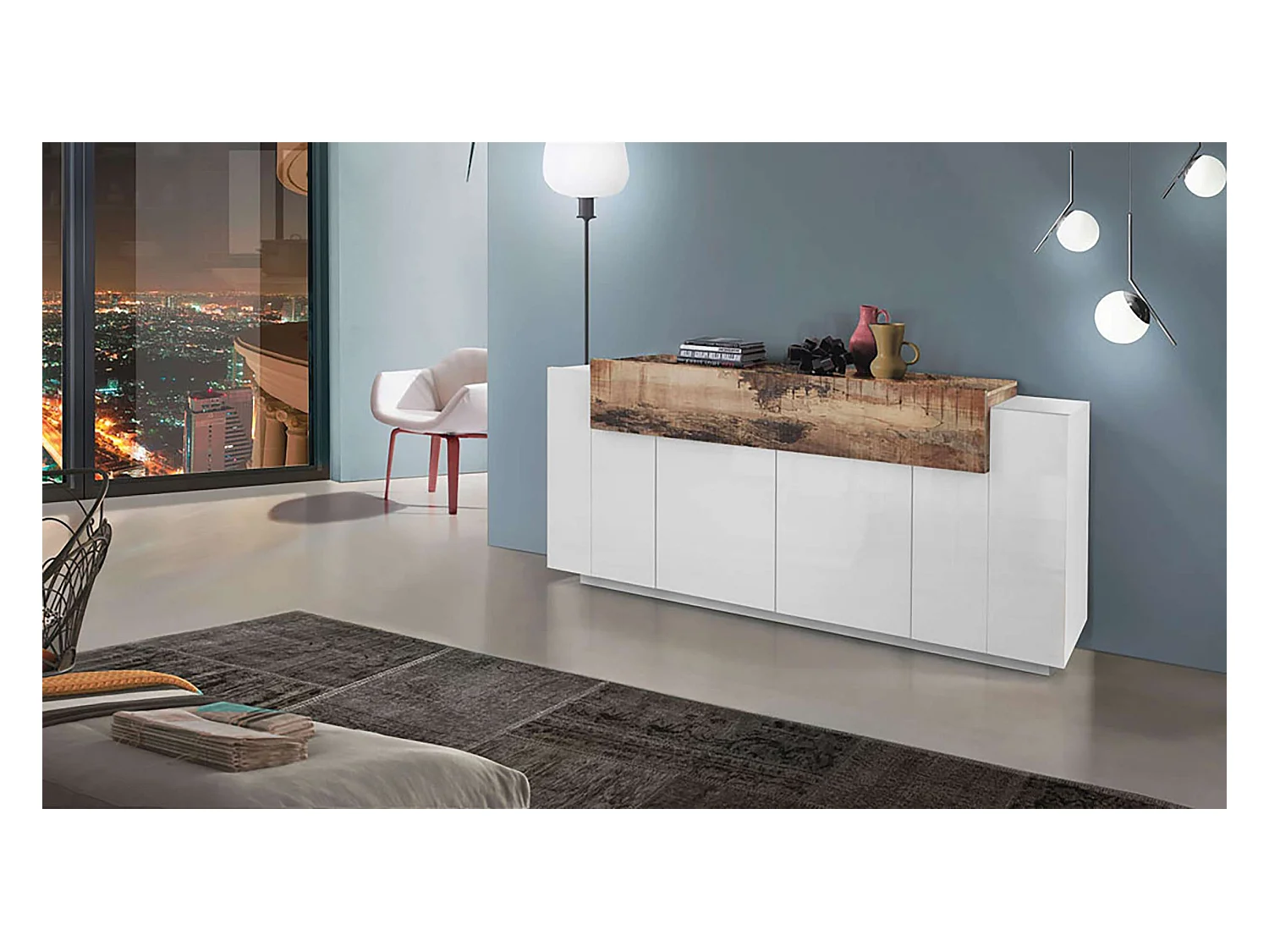 Mobile Coro L 200 x H 85.5 x P 45 cm bianco lucido