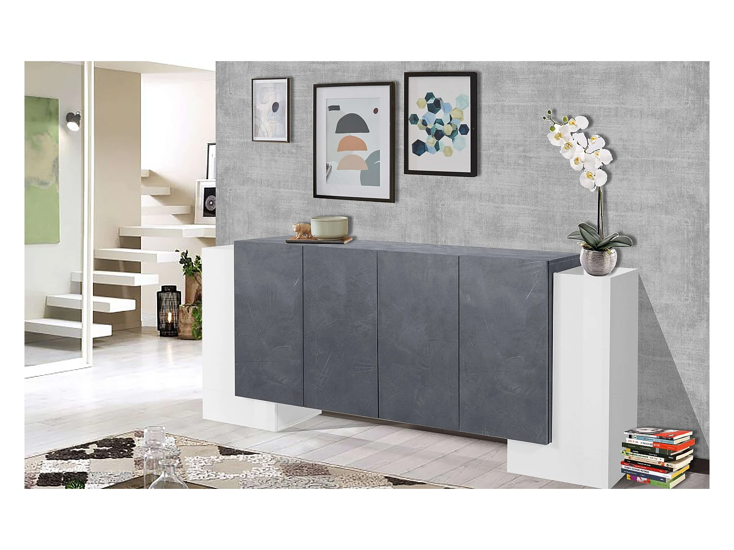 Aparador 210 cm 6 puertas abatibles diseño moderno Pillon Fabrik Ardesia