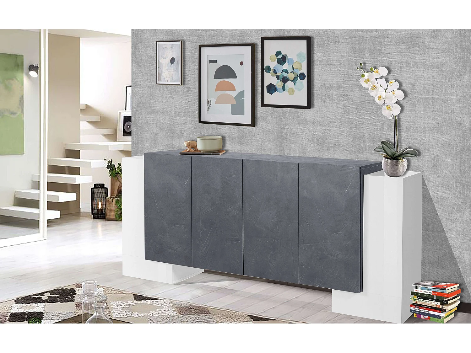 Aparador 210 cm 6 puertas abatibles diseño moderno Pillon Fabrik Ardesia