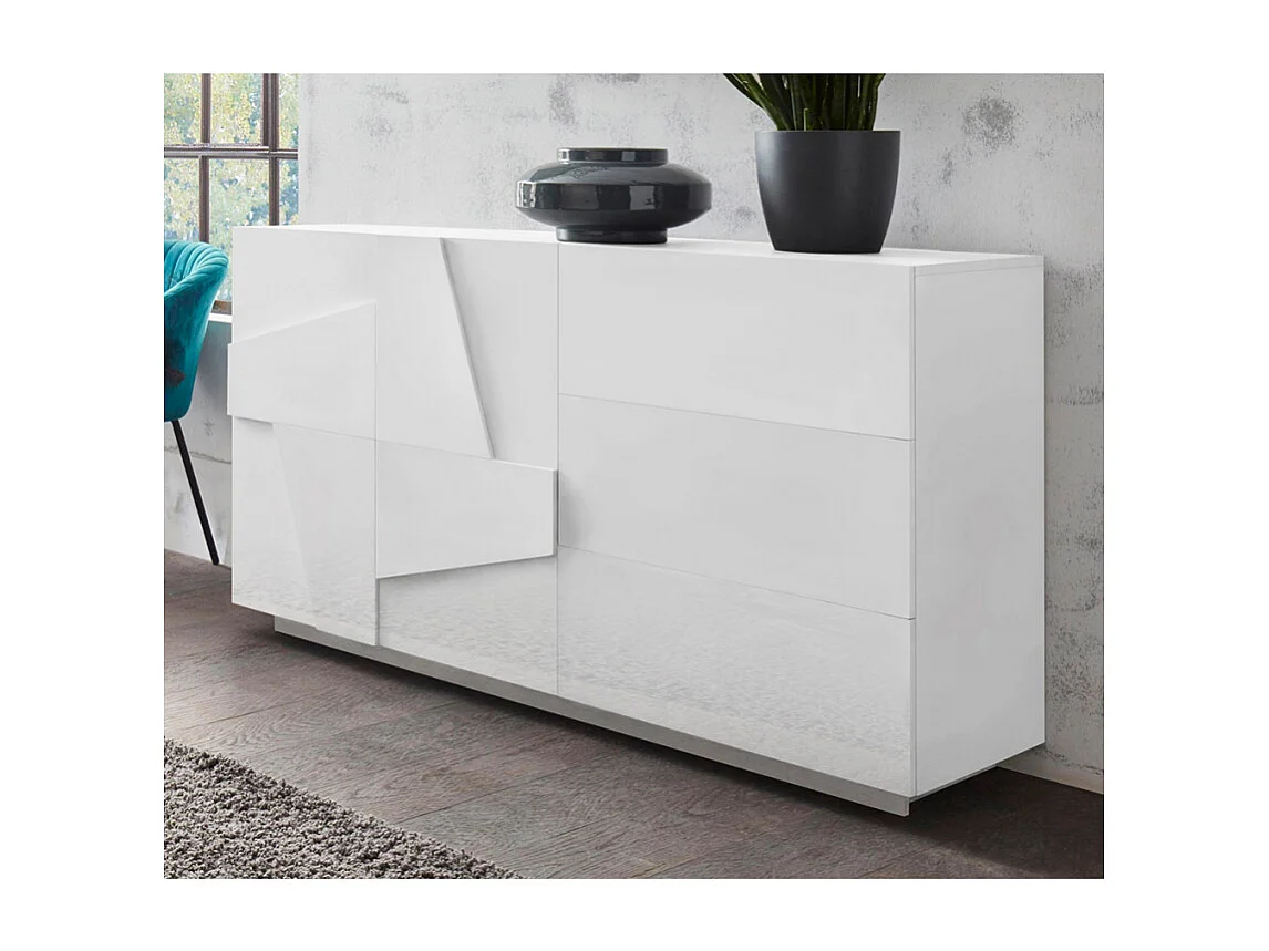 Buffet chambre et salon 2 portes 3 tiroirs coulissants moderne blanc Ping Side M