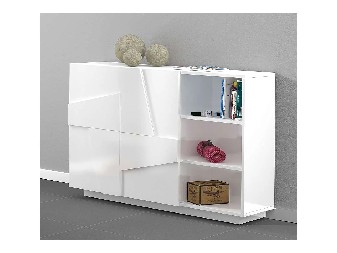 Buffet salon et salle à manger 2 portes 3 placards blanc Ping Komode