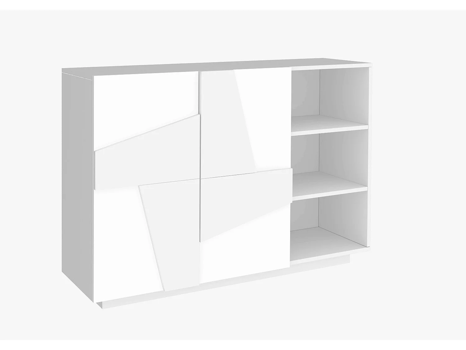 Aparador moderno para entrada de 2 puertas y 3 estantes abiertos blanco Ping Komode