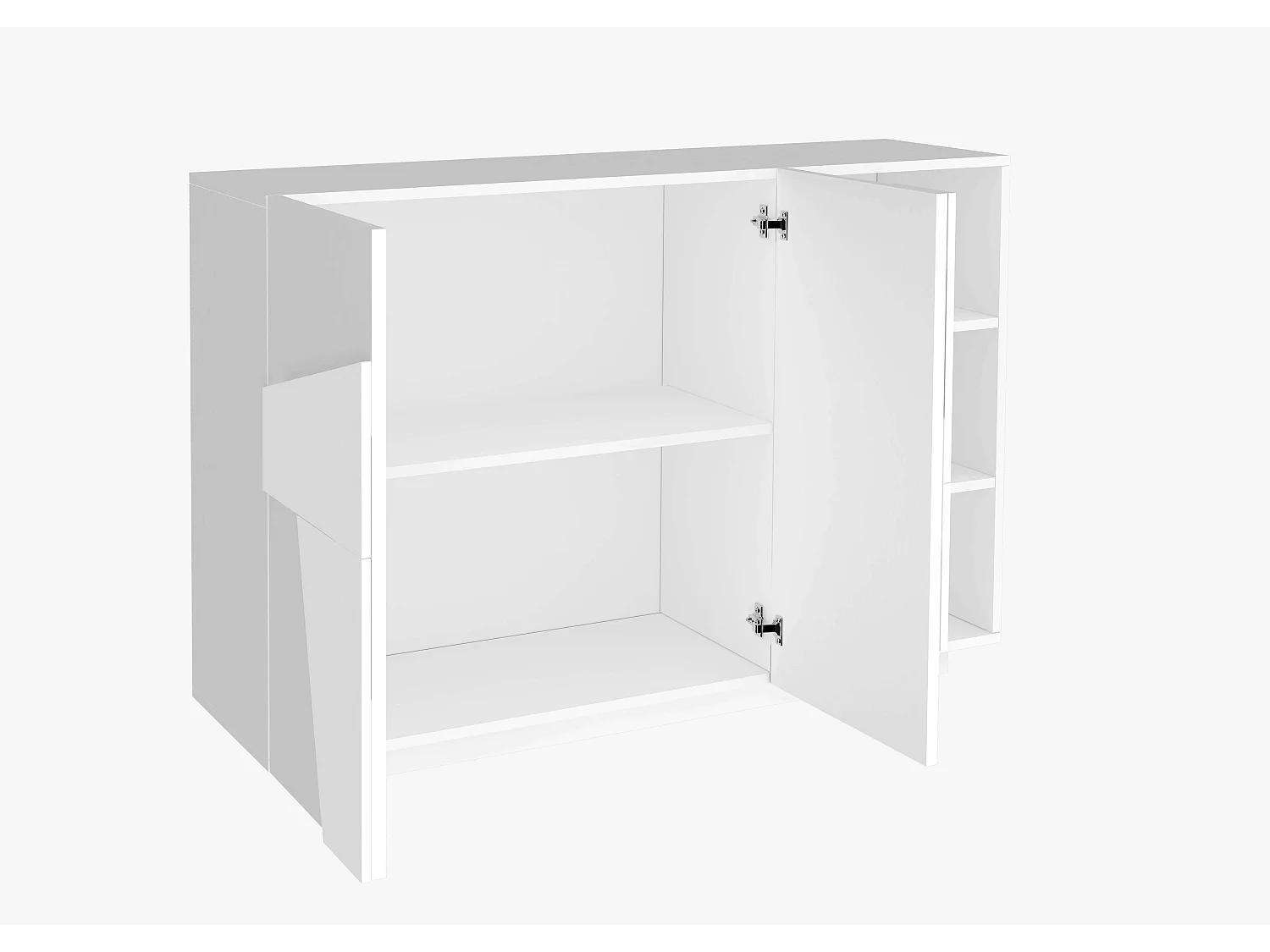 Aparador moderno para entrada de 2 puertas y 3 estantes abiertos blanco Ping Komode