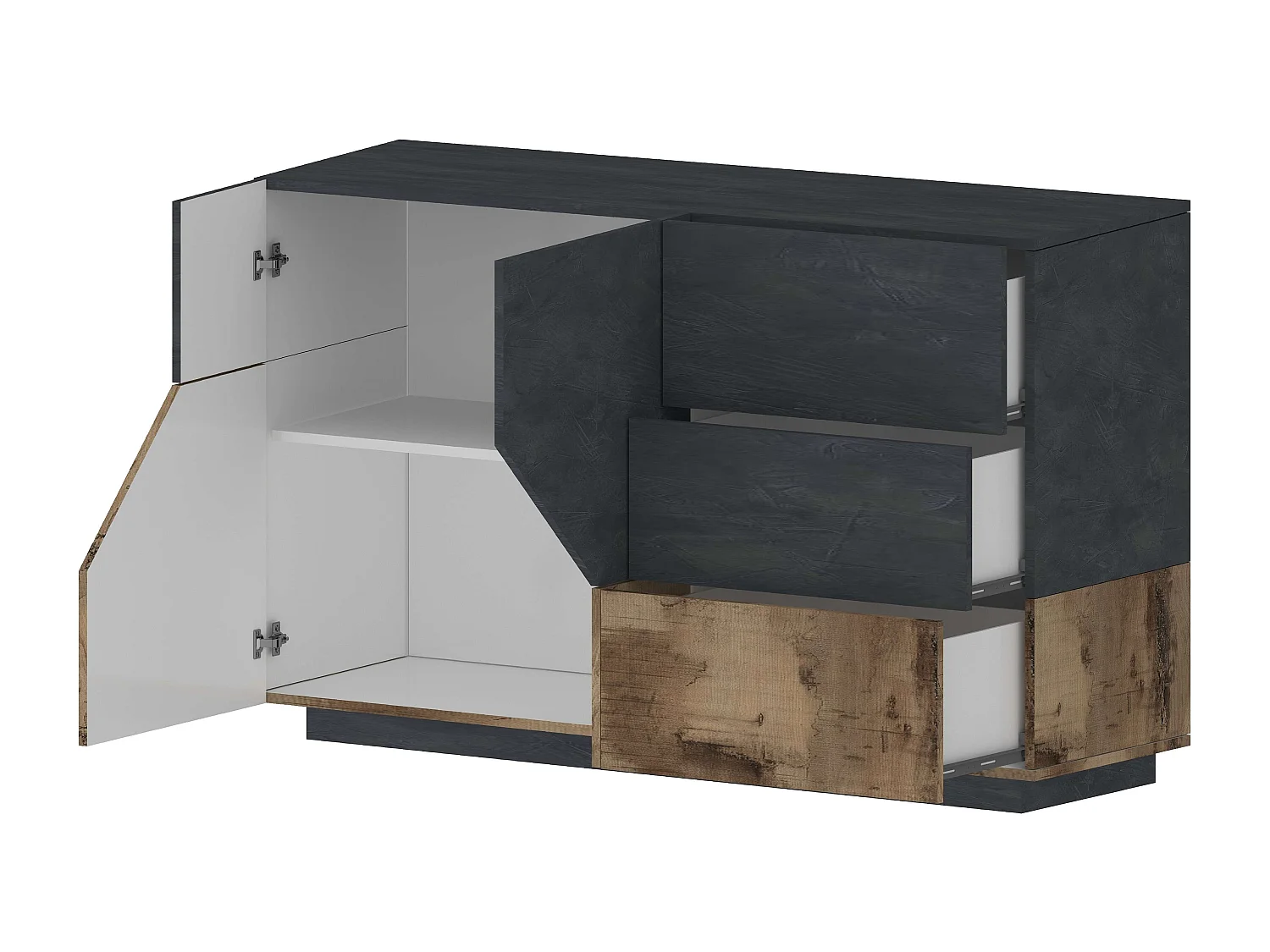 Aparador Mira Report antracite de 140x43cm para sala de estar, com 2 portas e 3 gavetas