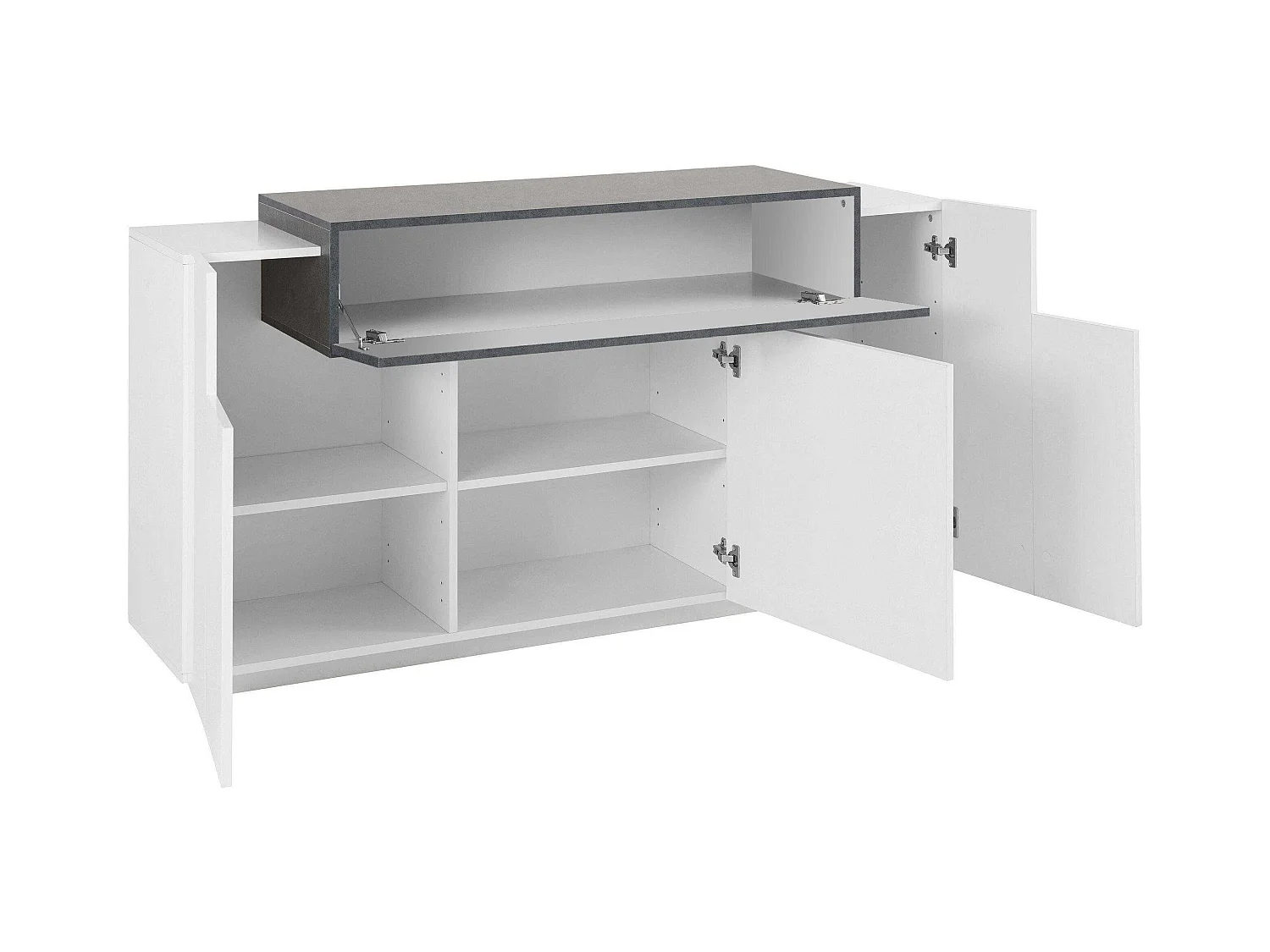 Aparador moderno de salón con 3 puertas y 1 estante con solapa de diseño madera blanca Corona Side