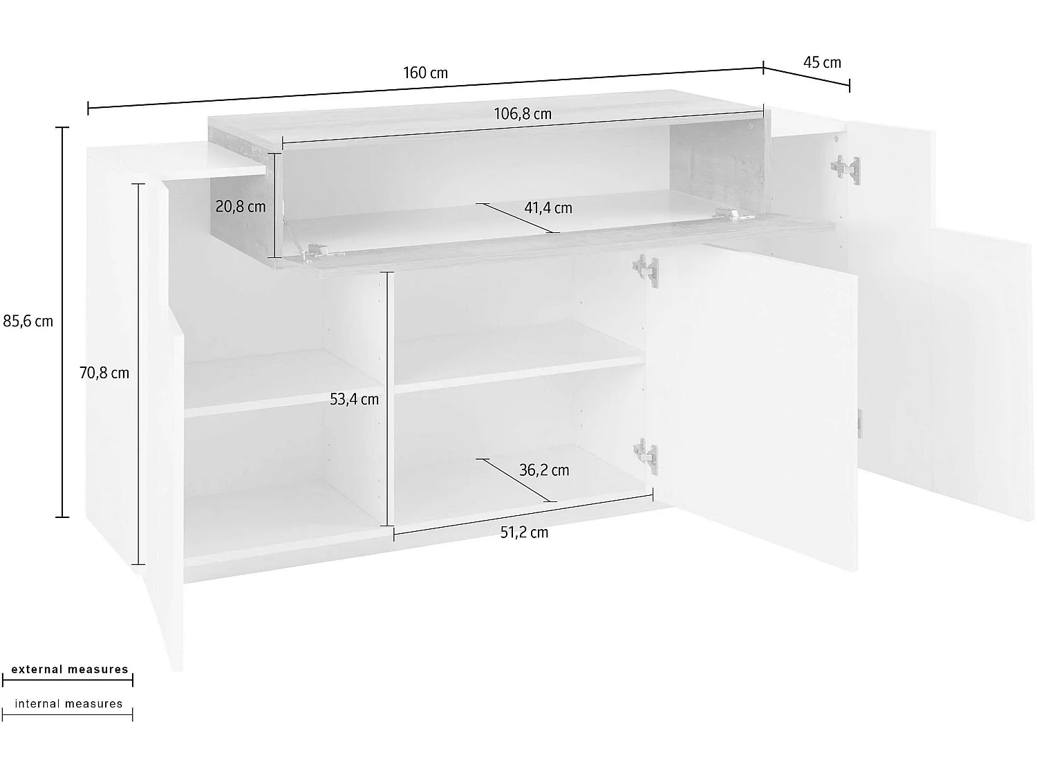 Buffet salon salle à manger 3 portes 1 placard en bois blanc Corona Side