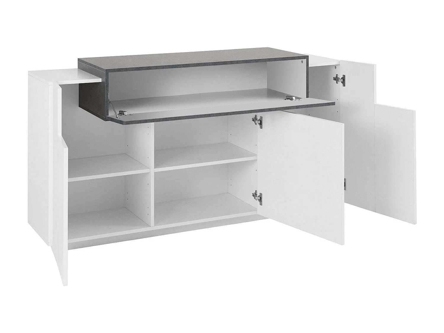 Aparador moderno de salón con 3 puertas y 1 estante con solapa de diseño madera blanca Corona Side