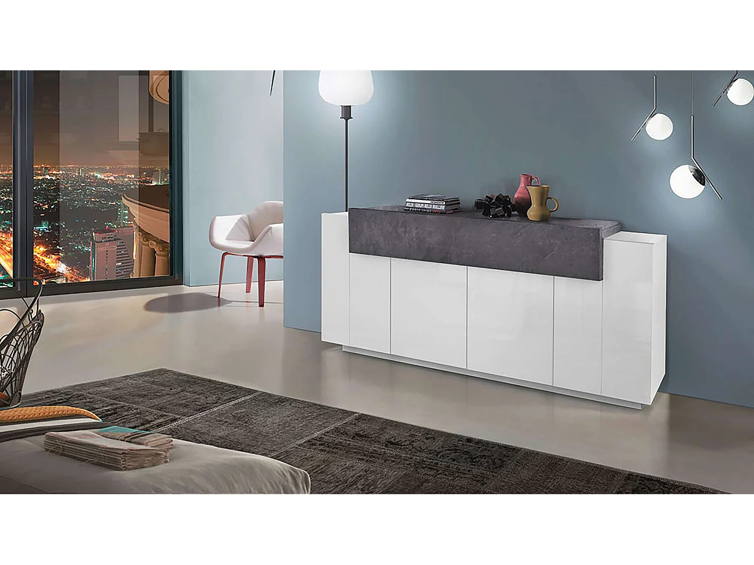 Mobile Coro L 200 x H 85.5 x P 45 cm bianco lucido e grigio ardesia