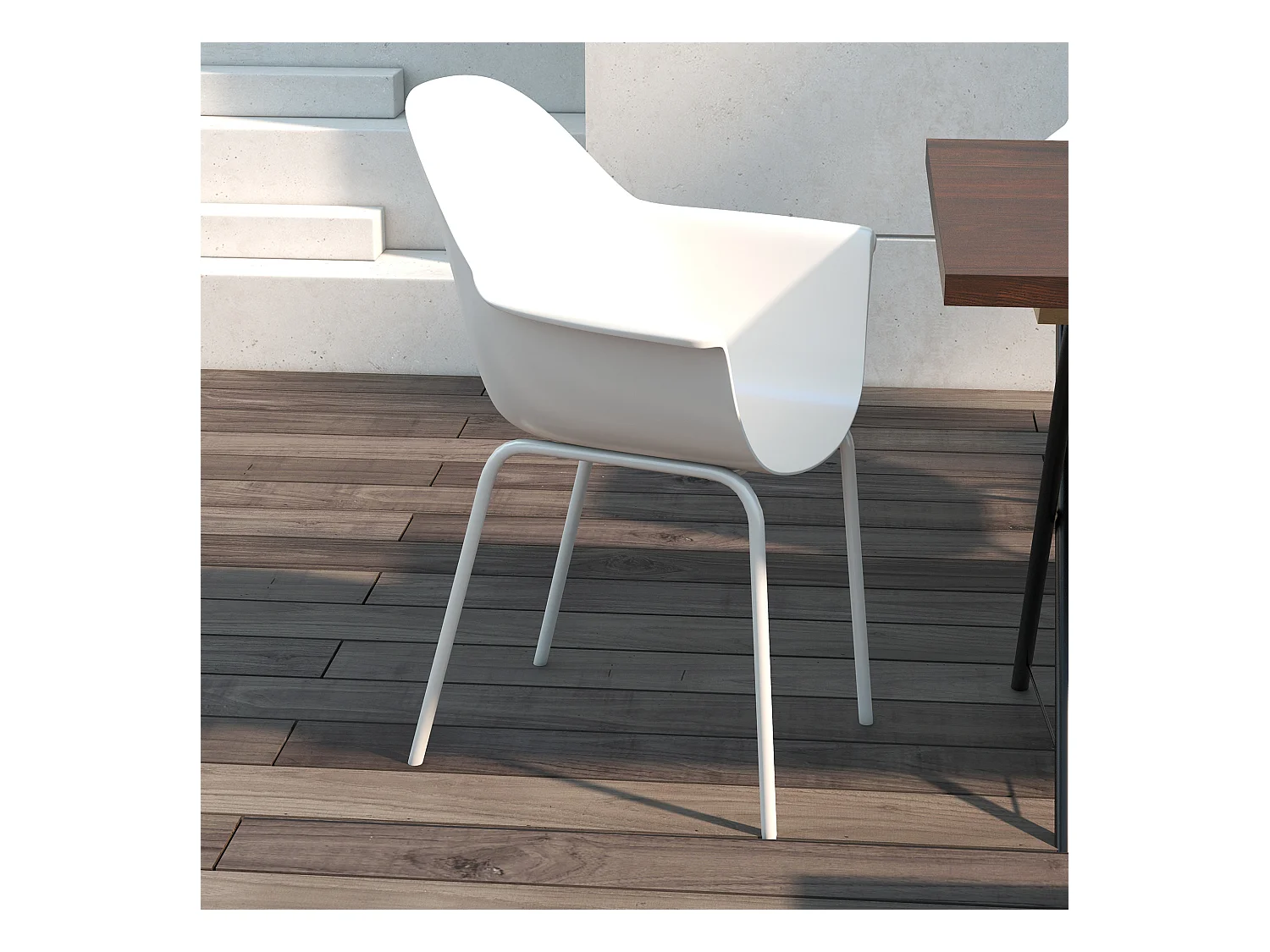 Lot de 4 chaises de jardin en plastique avec cadre en métal, beige