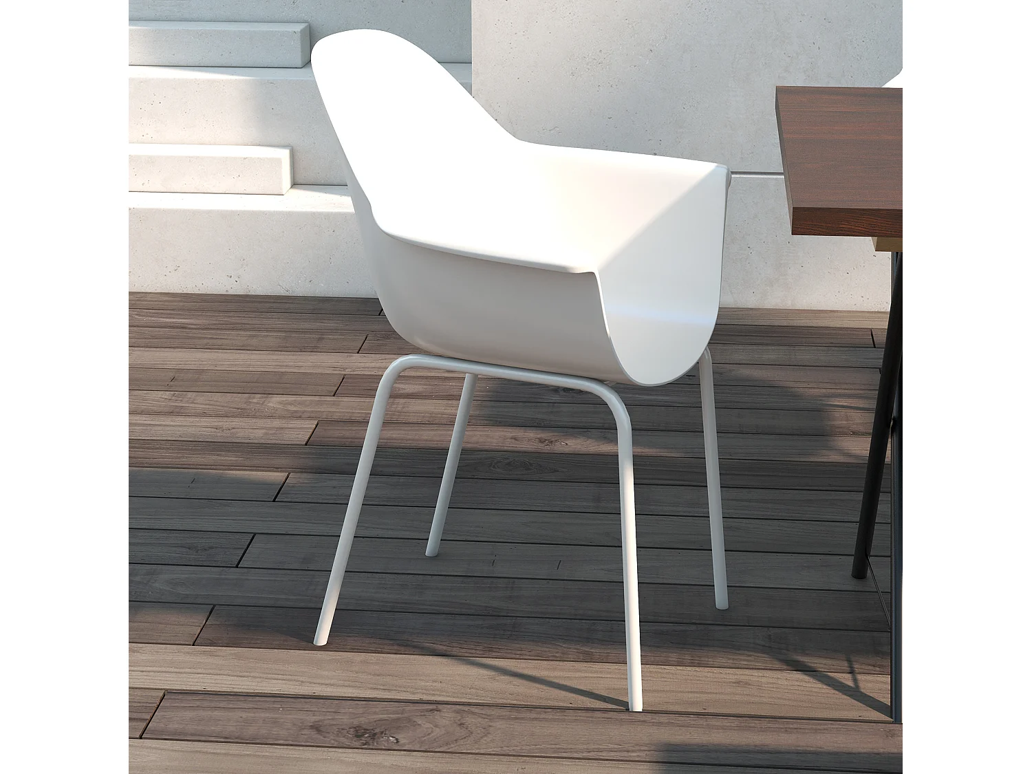 Set van 4 kunststof tuinstoelen met metalen frame, beige