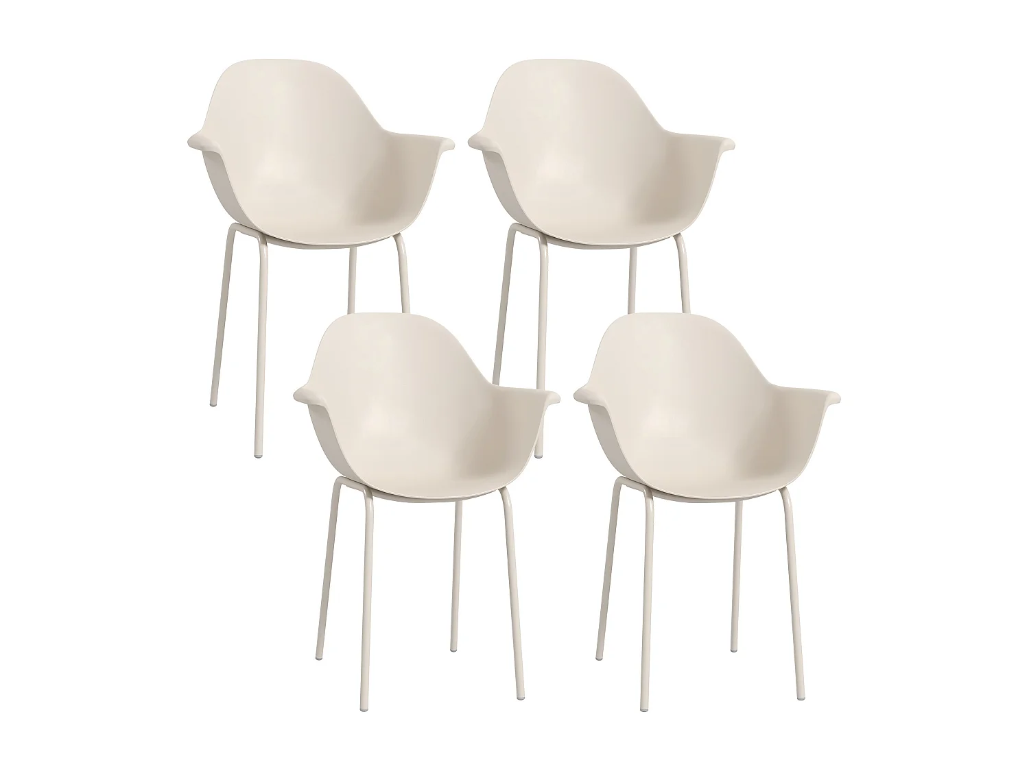 Set van 4 kunststof tuinstoelen met metalen frame, beige