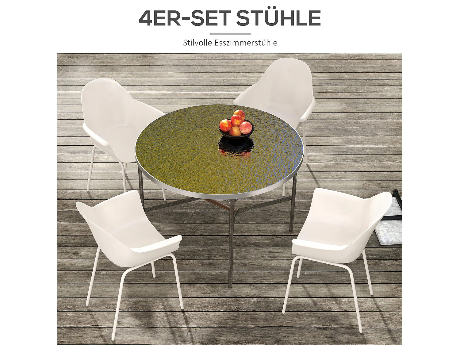 Set van 4 kunststof tuinstoelen met metalen frame, beige
