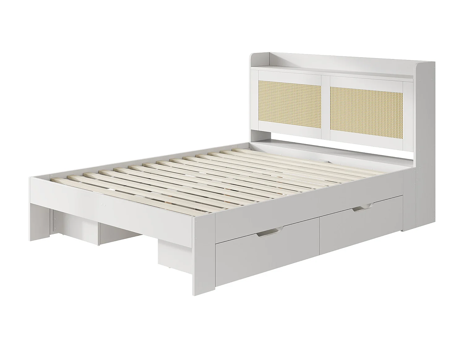 Letto per adulti 140x200cm con 4 cassetti, struttura in MDF, rete a doghe, bianco, senza materasso