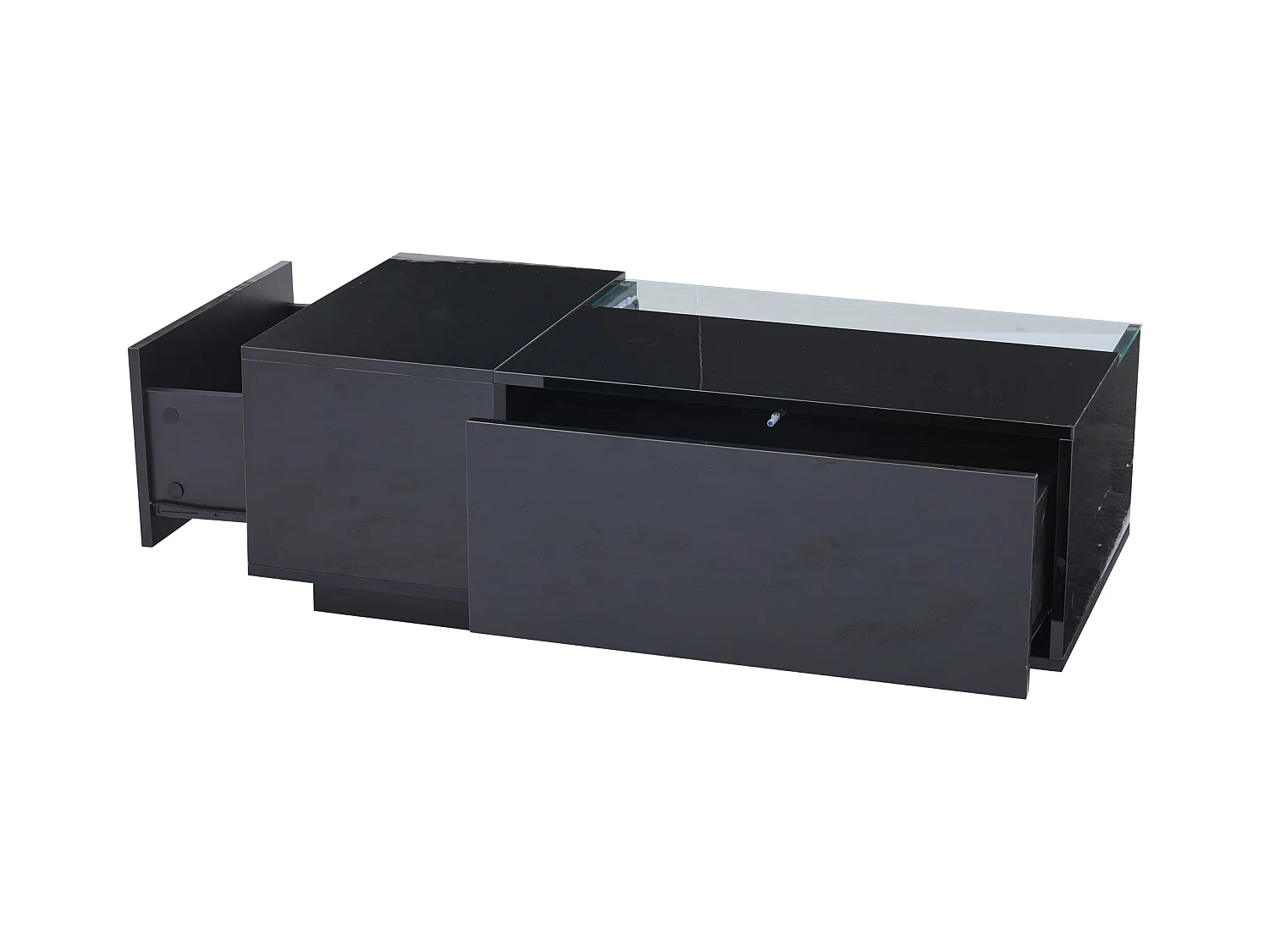 Salontafel 100x50x35cm met 2 lades en een halfopen vak, LED, zwart gelakt