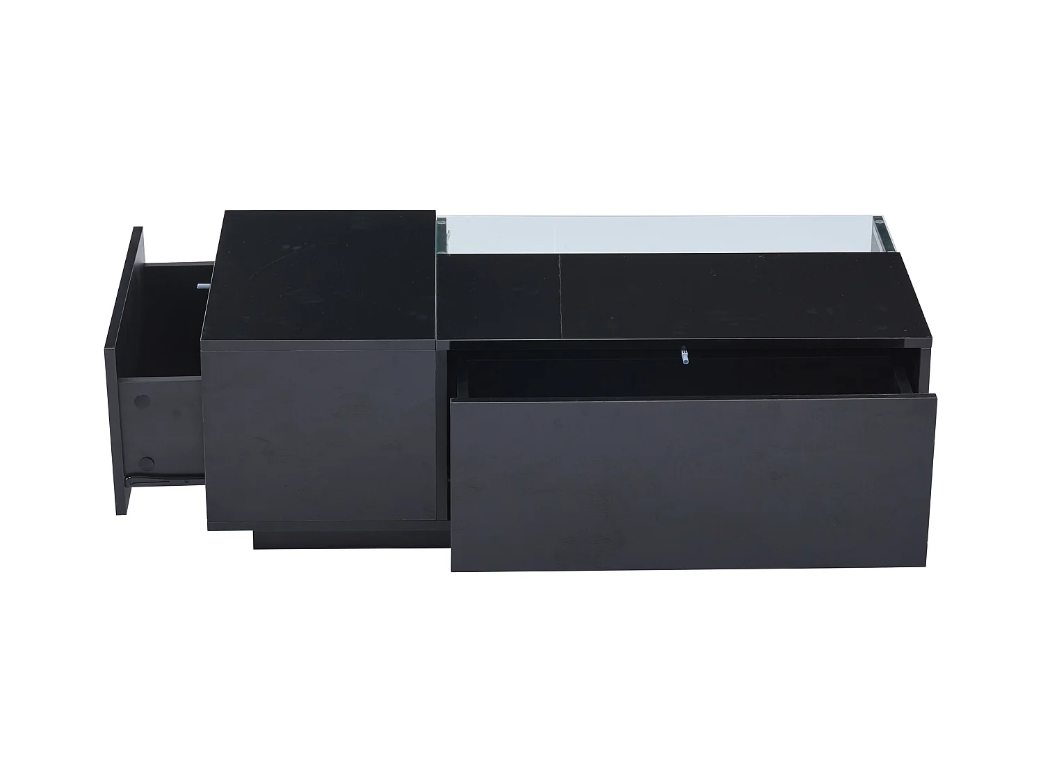 Salontafel 100x50x35cm met 2 lades en een halfopen vak, LED, zwart gelakt