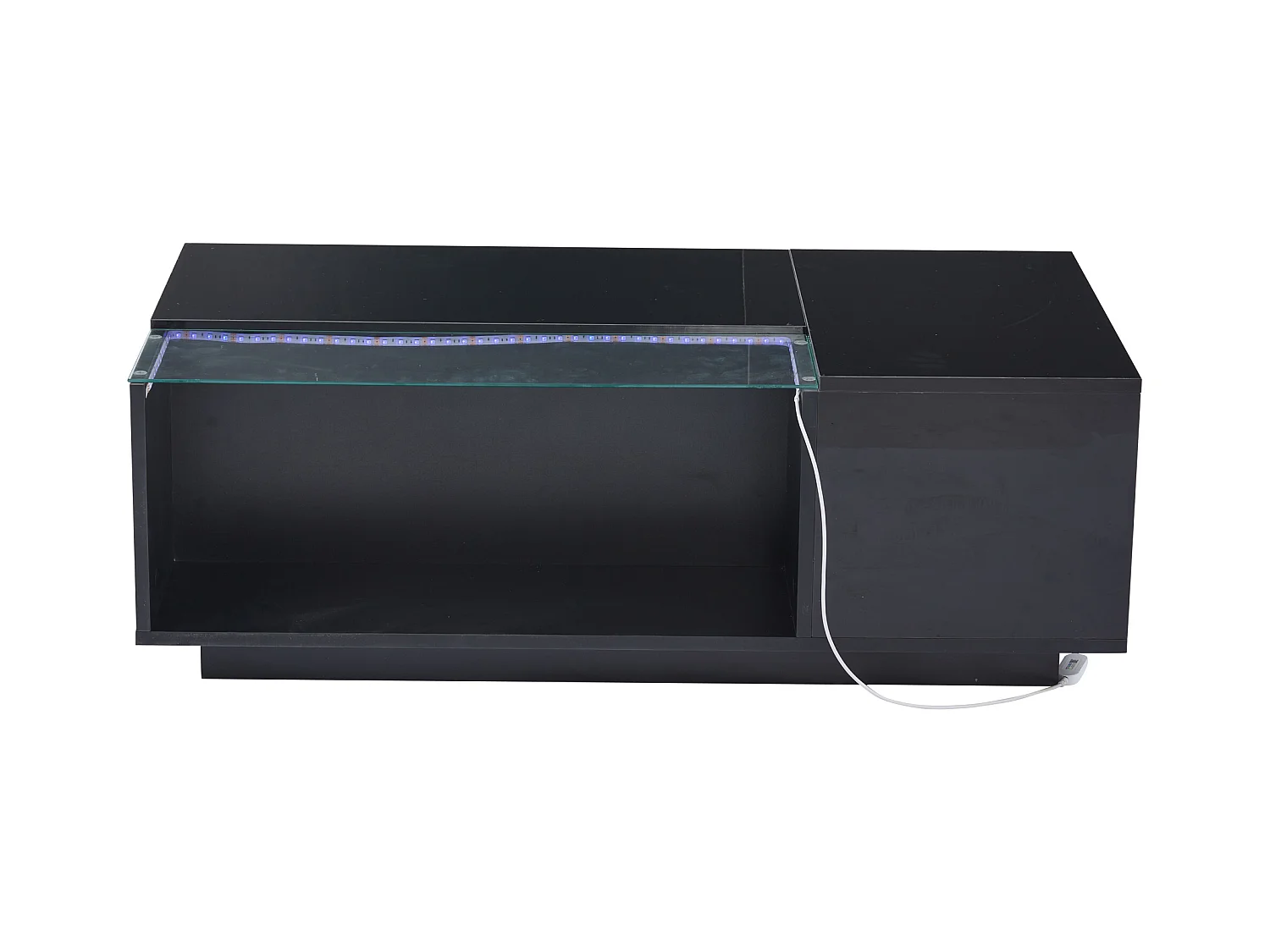 Table basse 100x50x35cm avec 2 tiroir et d'un compartiment semi-ouvert, LED, noir laqué