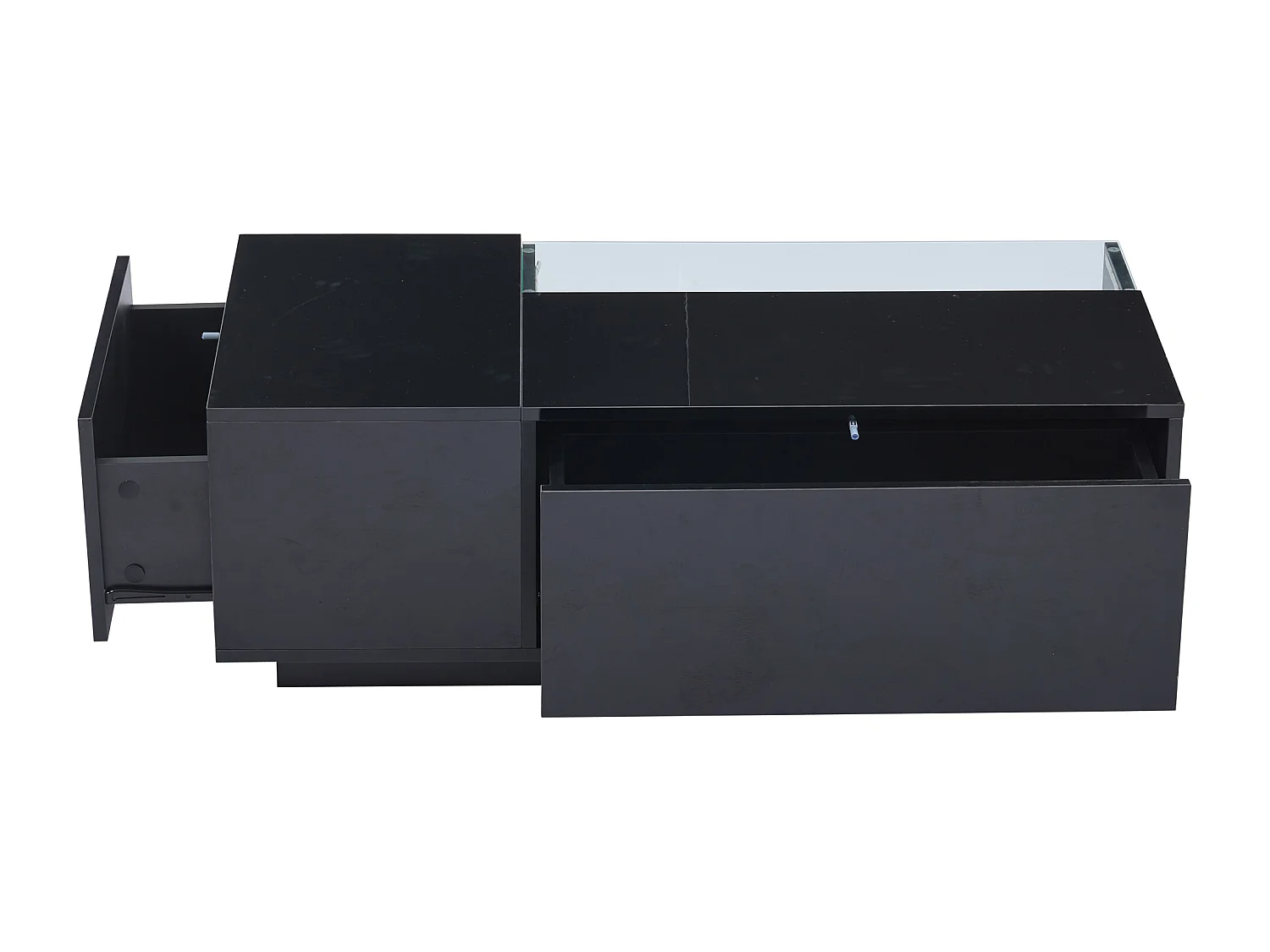 Table basse 100x50x35cm avec 2 tiroir et d'un compartiment semi-ouvert, LED, noir laqué