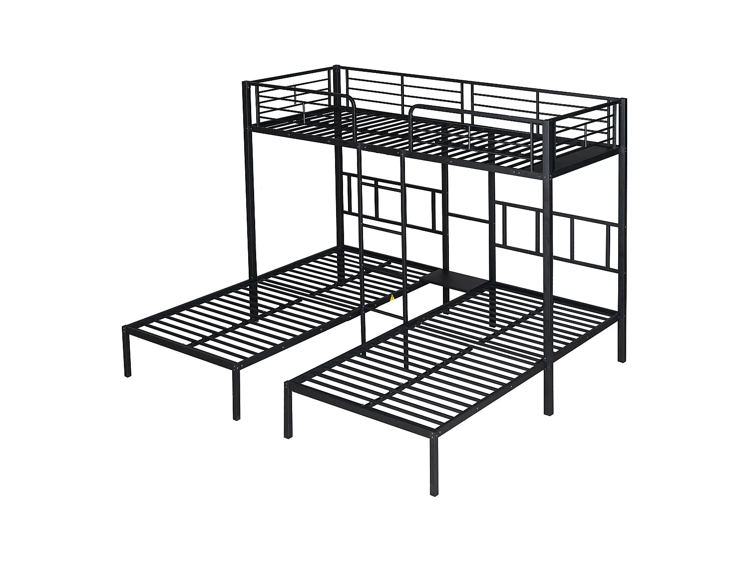 Driepersoons mezzaninebed 90x200x3cm met opbergplank, lattenbodem, zwart metalen frame