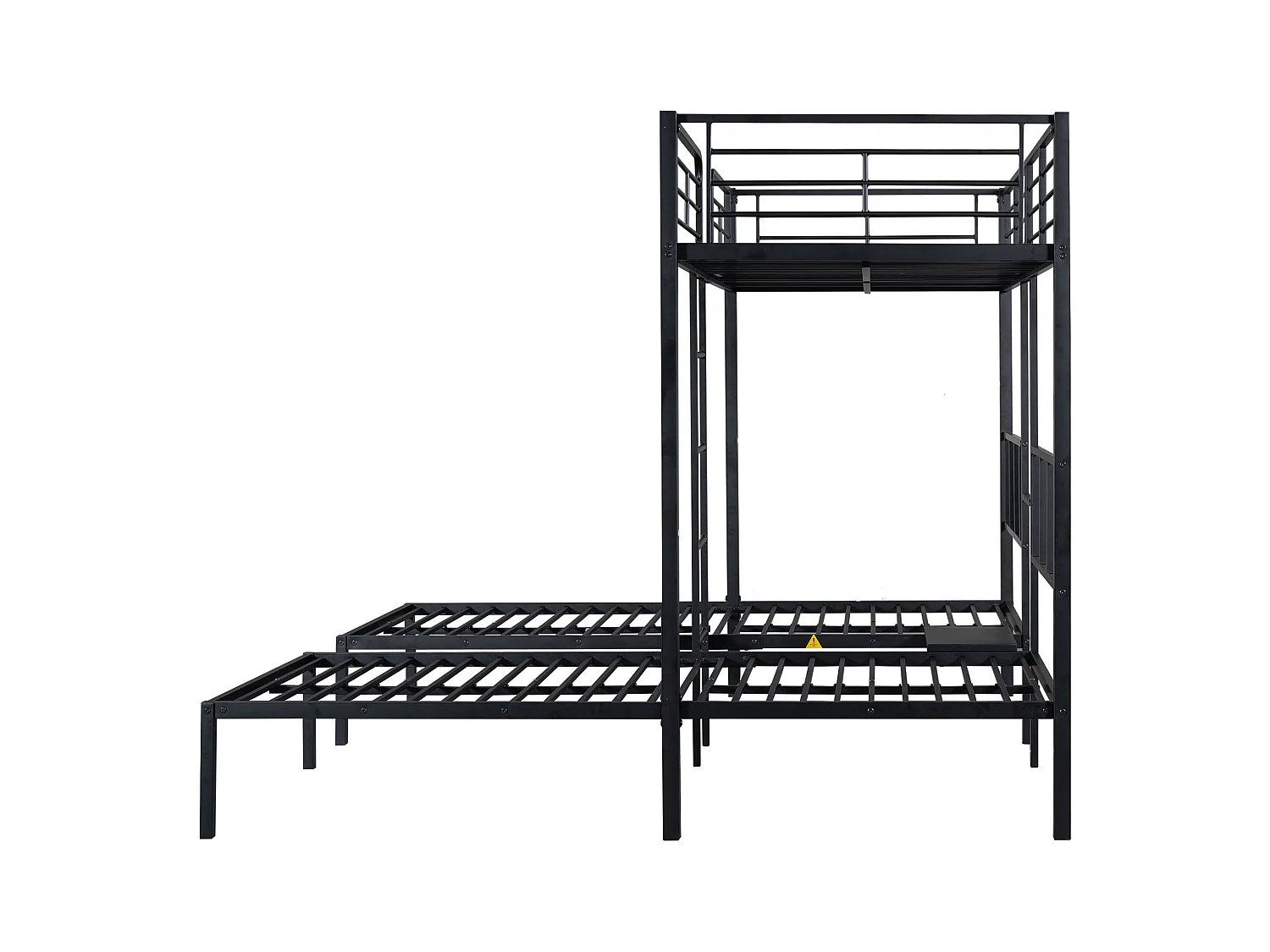 Lit mezzanine triple 90x200x3cm avec tablette de rangement, sommier à lattes, cadre en Métal noir