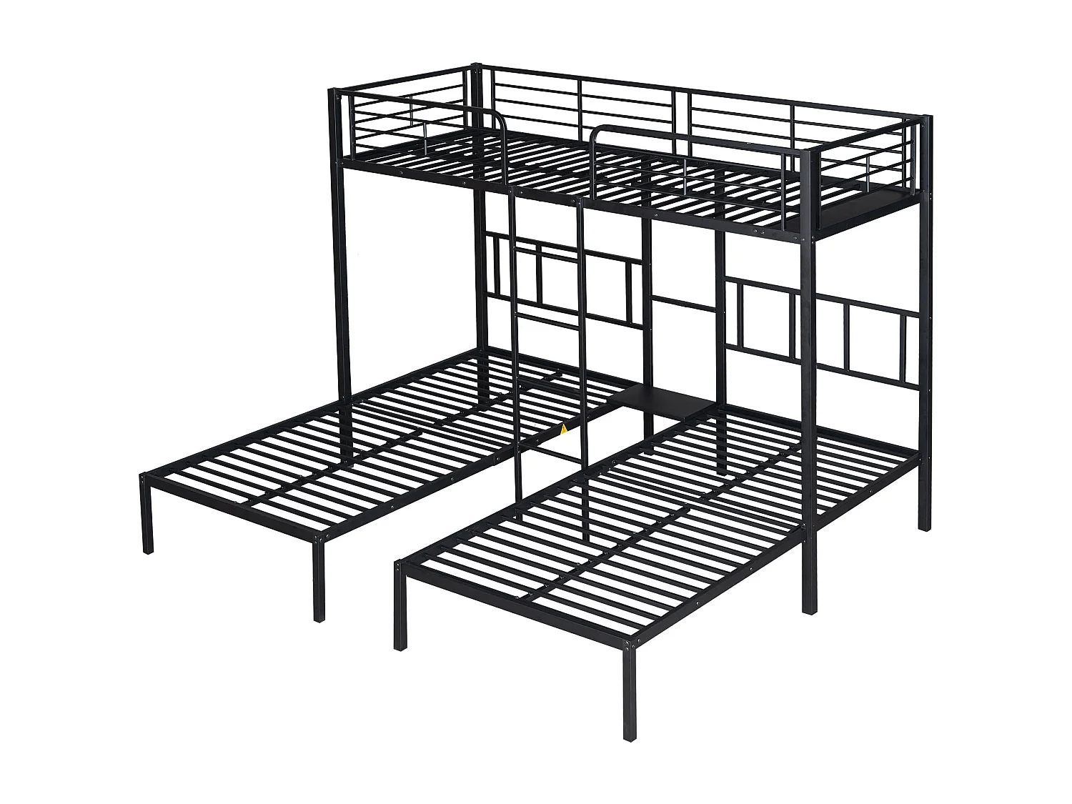 Lit mezzanine triple 90x200x3cm avec tablette de rangement, sommier à lattes, cadre en Métal noir