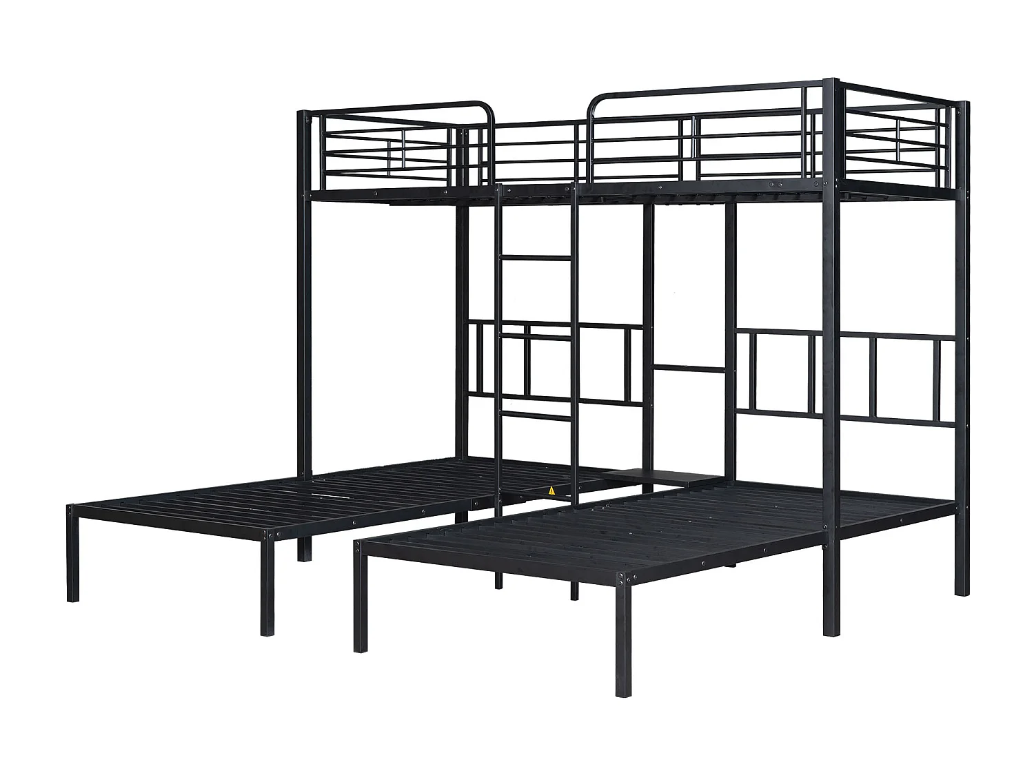 Lit mezzanine triple 90x200x3cm avec tablette de rangement, sommier à lattes, cadre en Métal noir