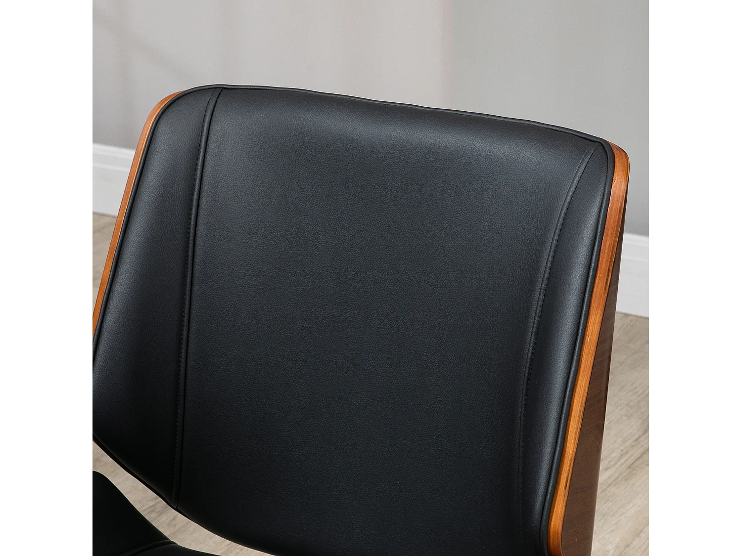 Chaise de bureau à roulettes pivotante en similicuir noir, réglable en hauteur, cadre en métal argenté