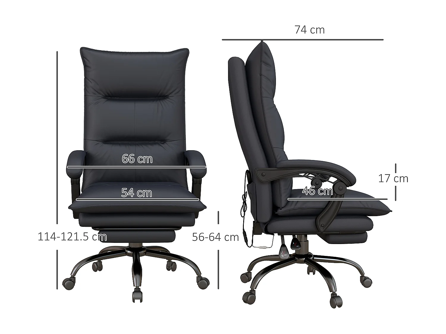 Fauteuil de bureau Massant et Chauffant - 6 Vibrations, Dossier 155° Microfibre gris foncé