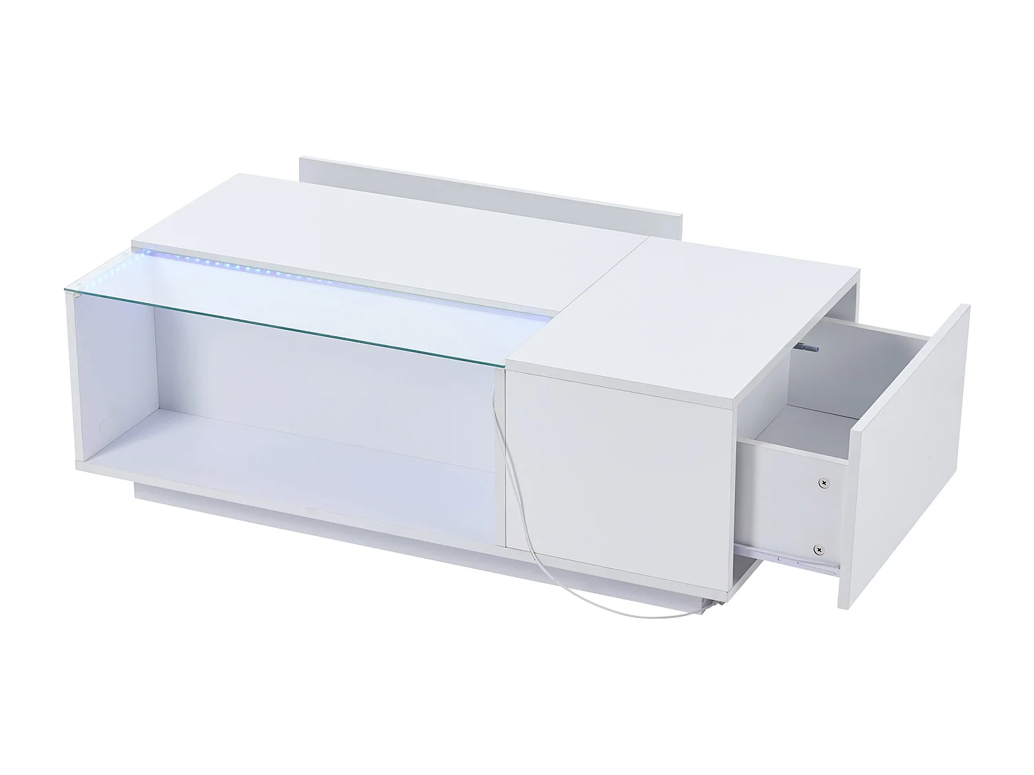 Salontafel 100x50x35cm met 2 lades en een halfopen vak, LED, gelakt wit