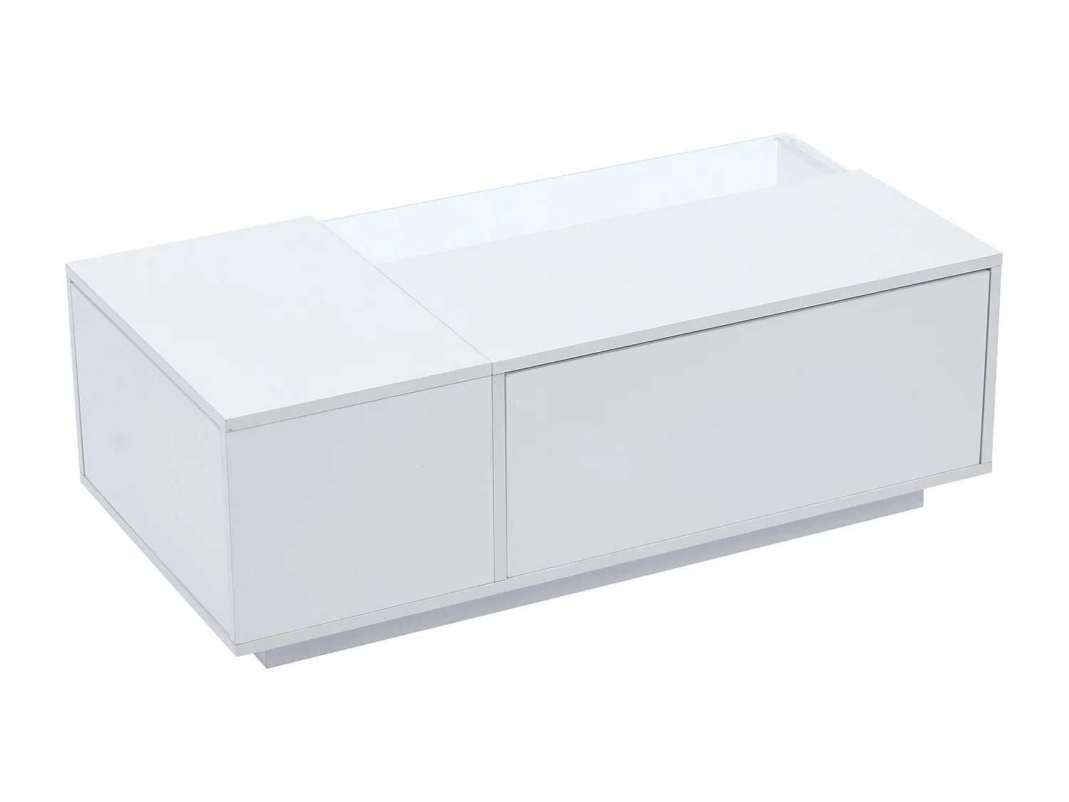 Salontafel 100x50x35cm met 2 lades en een halfopen vak, LED, gelakt wit