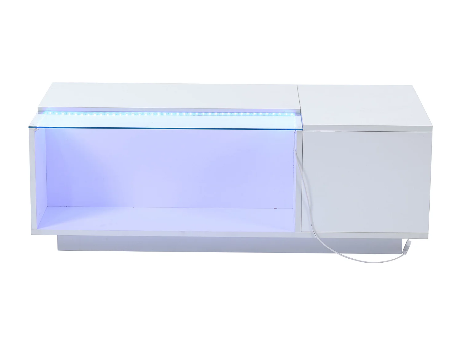 Salontafel 100x50x35cm met 2 lades en een halfopen vak, LED, gelakt wit