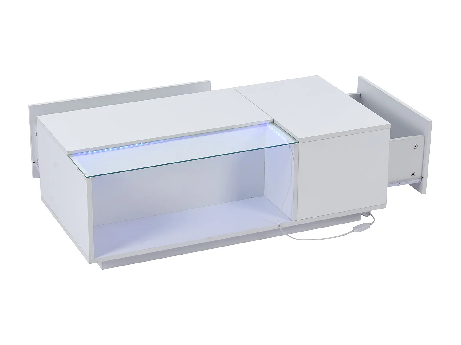 Salontafel 100x50x35cm met 2 lades en een halfopen vak, LED, gelakt wit