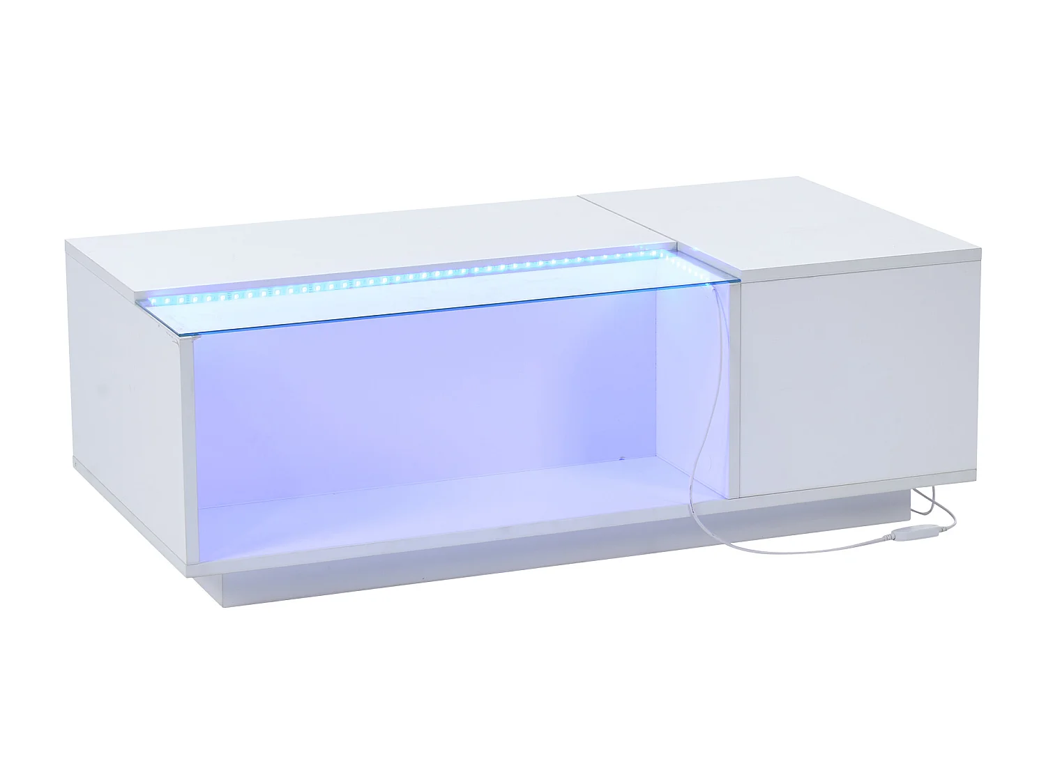Salontafel 100x50x35cm met 2 lades en een halfopen vak, LED, gelakt wit