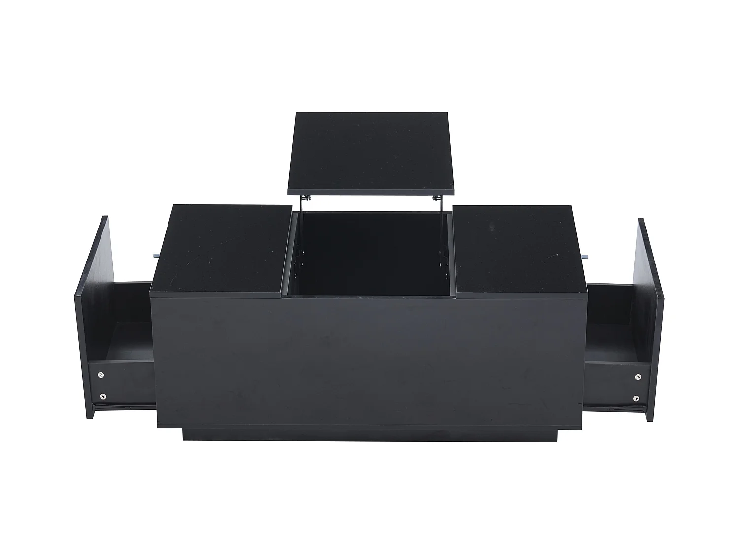 Table basse avec plateau relevable 95x48x40cm avec 2 tiroirs, LED, corps en noir laqué